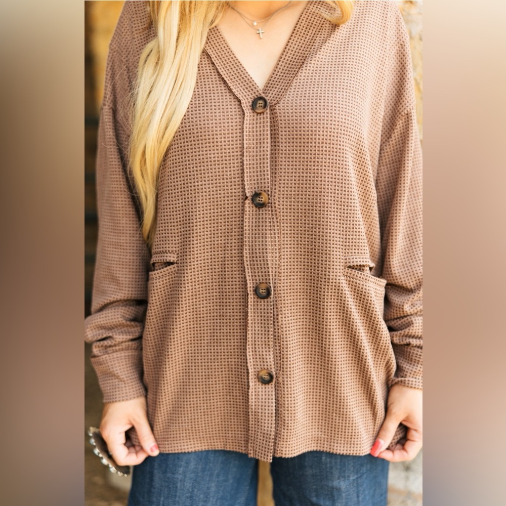 Waffle Knit Cardigan - Cocoa